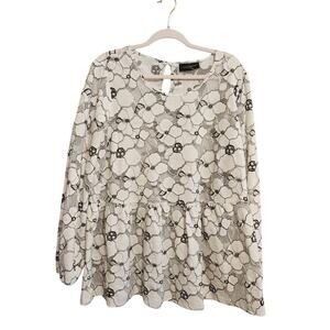 Lane Bryant White Eyelet‎ Lace Long Sleeve Blouse Size 22